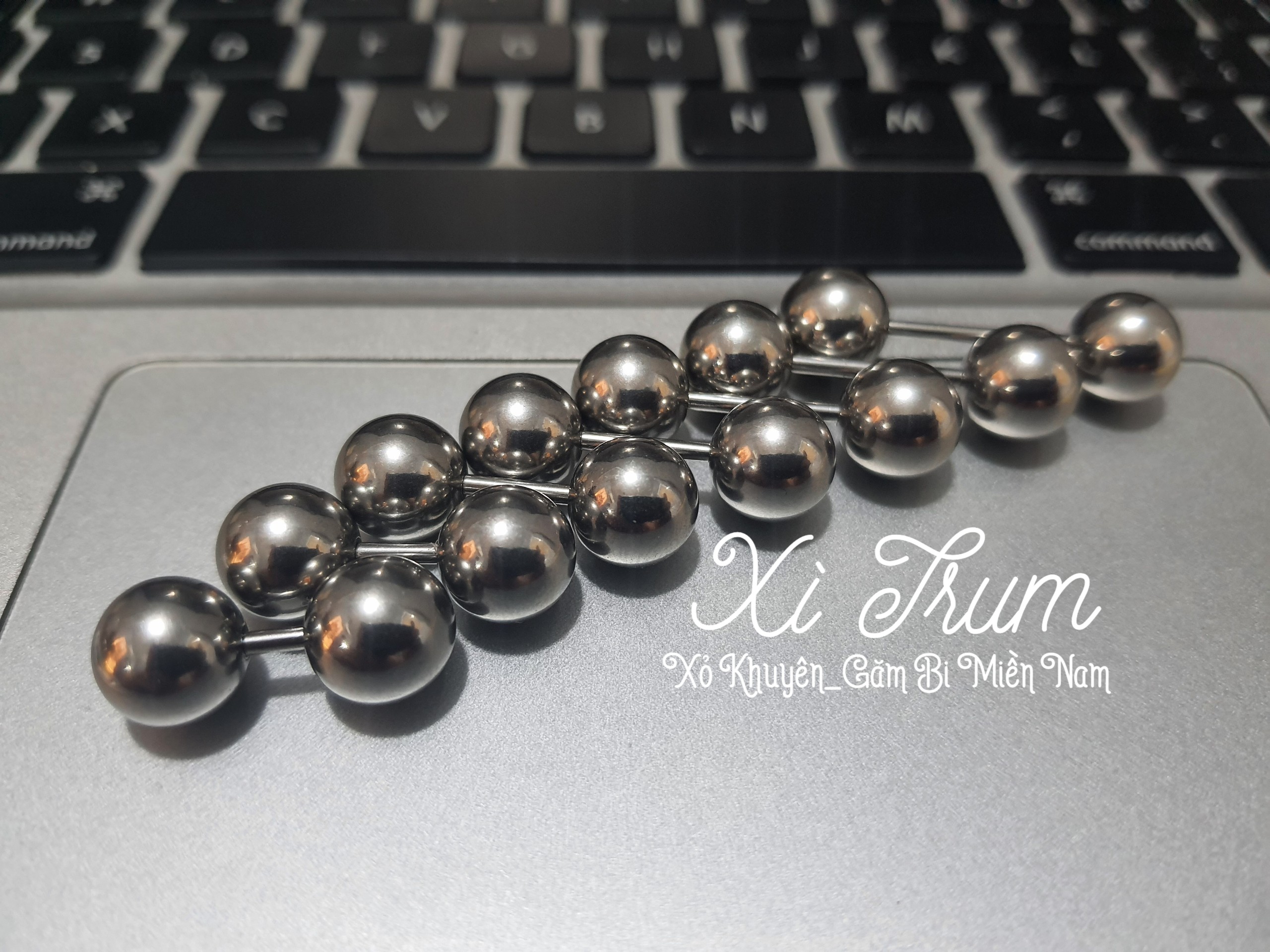 01 Khuyên tạ THẲNG 2 bi INOX nhiều size