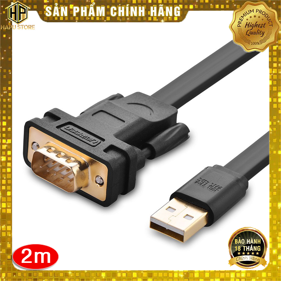Cáp usb to com db9 rs232 ugreen 20218 dài 2m dây dẹt cao cấp - hapustore