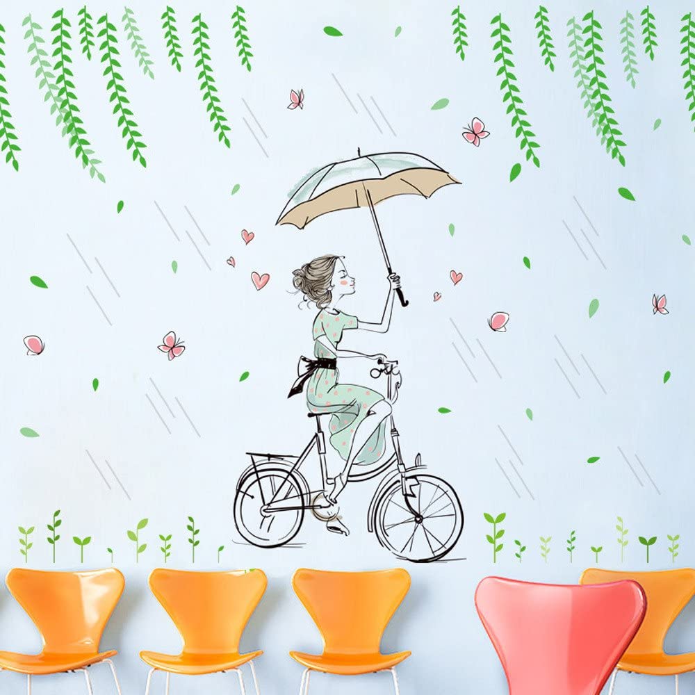 Decal dán tường cô gái đi mưa