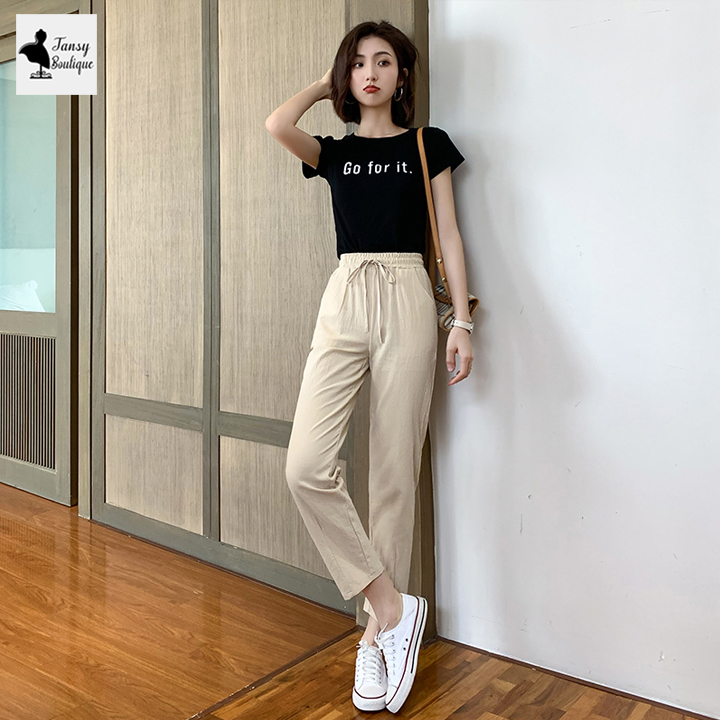 Quần baggy nữ chất vải đũi phong cách Hàn Quốc