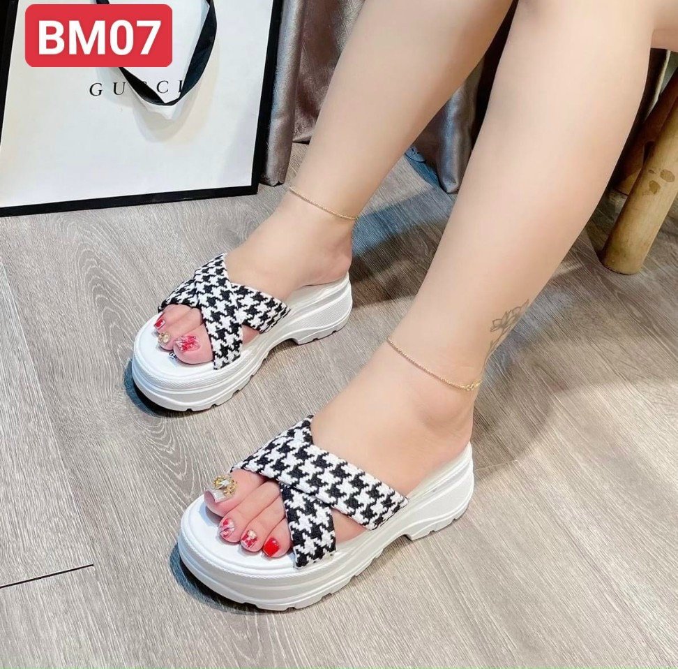 Dép bánh mì 3cm quai chéo kẻ sọc