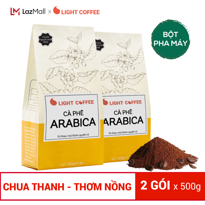 Cà phê bột Arabica nguyên chất 100% - Light Coffee - 2 gói (1kg) Cà phê bột pha phin, pha máy, cà phê Hạt vị chua thanh, đắng dịu và thơm nồng