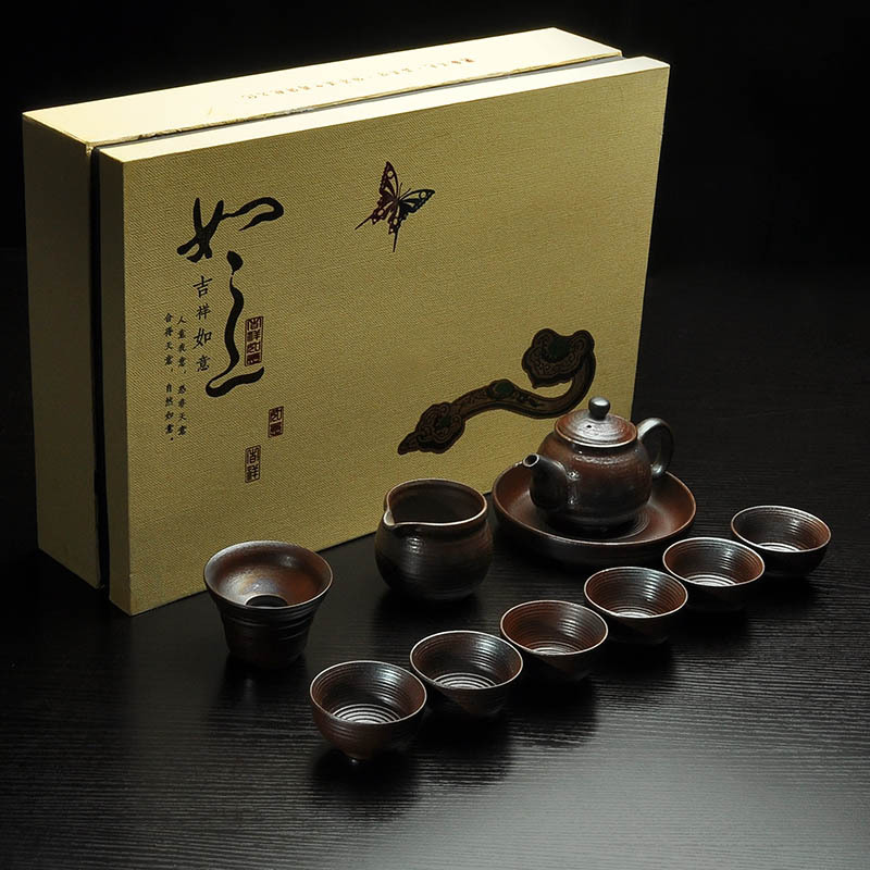 Bộ ấm chén sứ pha trà đạo Bizen Nhật Bản (đầy đủ như hình)