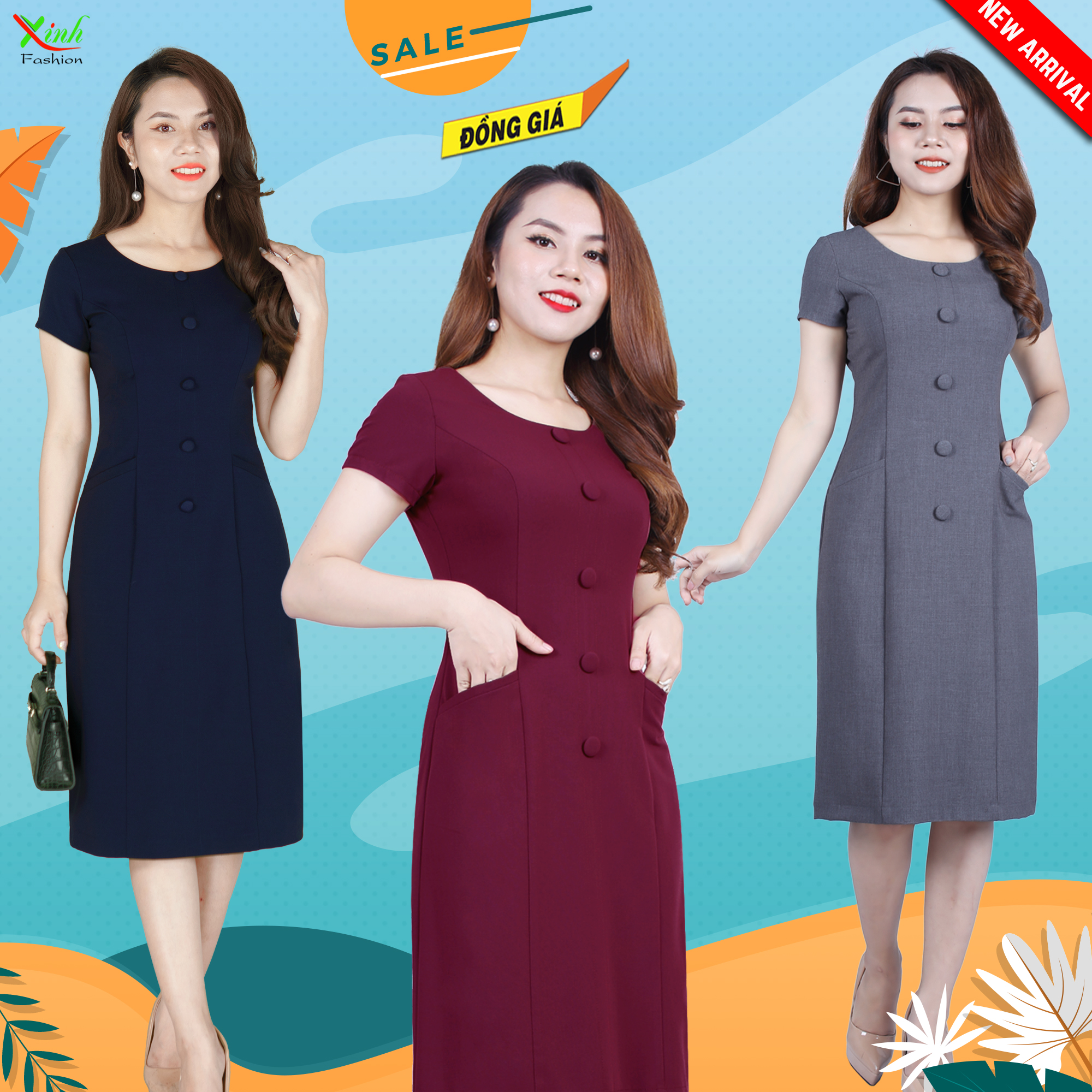 Đầm Suông Cổ Điển Phối Cúc Che Bụng Vải Mềm Mát DL508-776