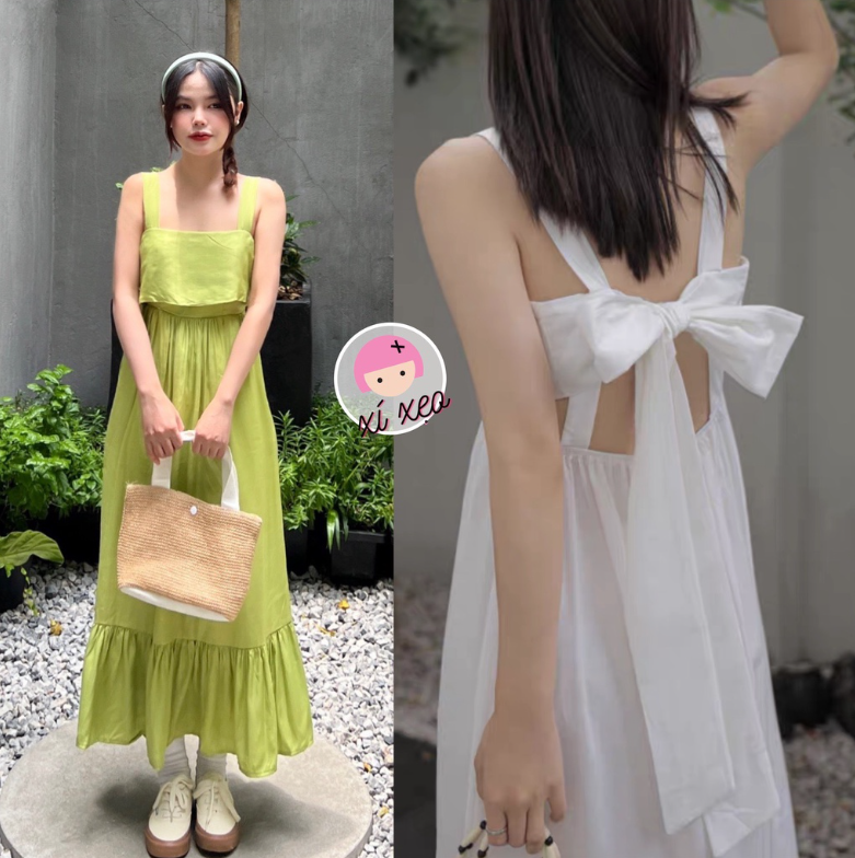 váy hai dây thắt nơ lưng siêu dễ thương