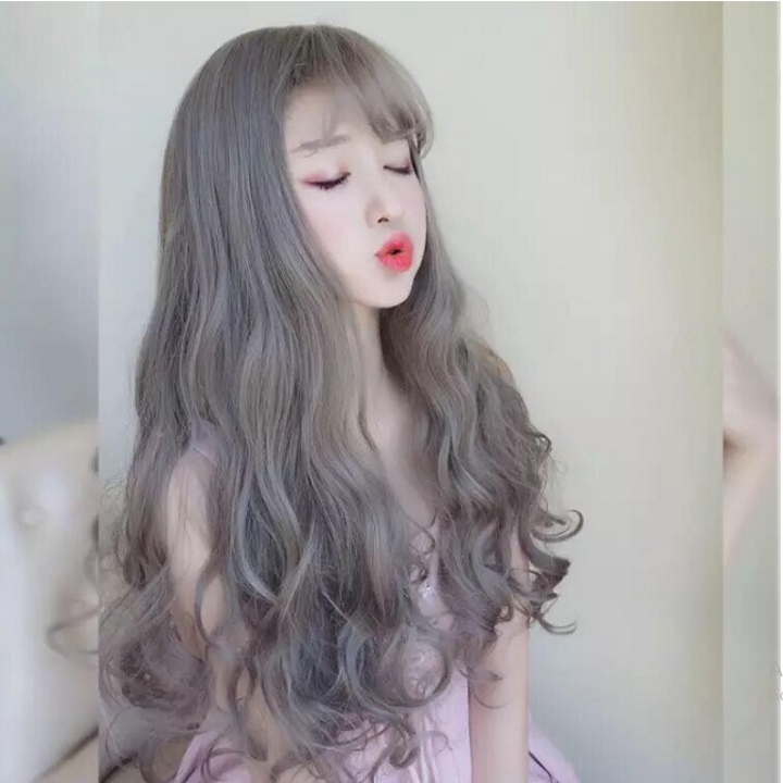Tóc giả nữ nguyên đầu,tóc giả nữ cao cấp làm bằng tơ mềm mượt như tóc thật (màu vàng,khói,be,tím) + tặng kèm lưới
