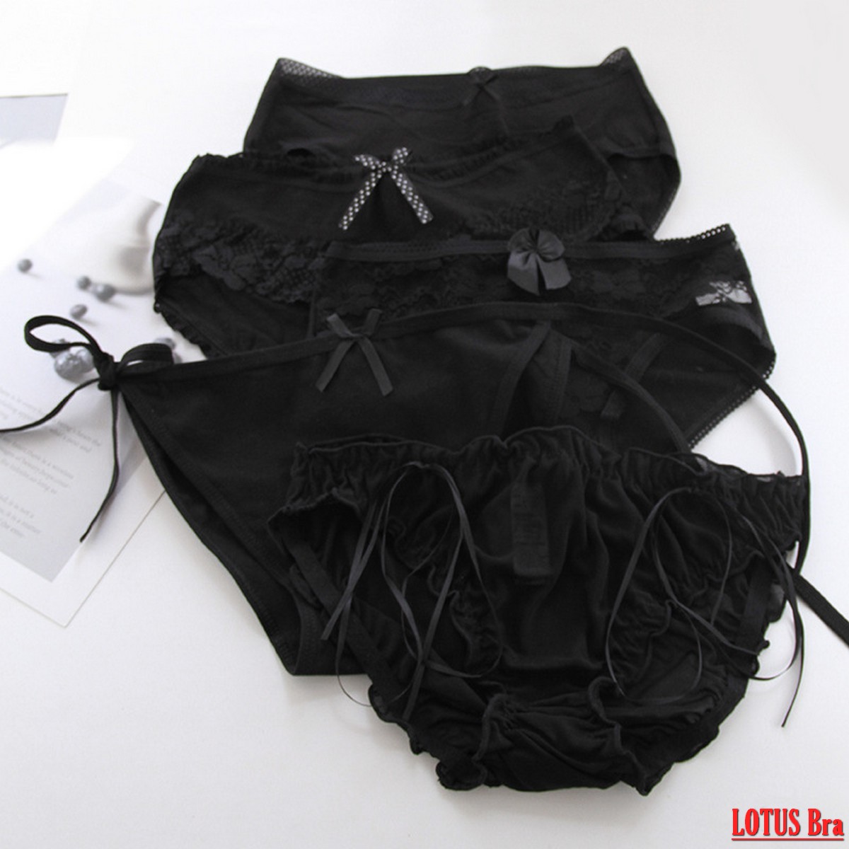 Set 5 quần lót ren đen chất liệu cotton pha ren gồm 5 mẫu quần khác nhau đẹp Sexy