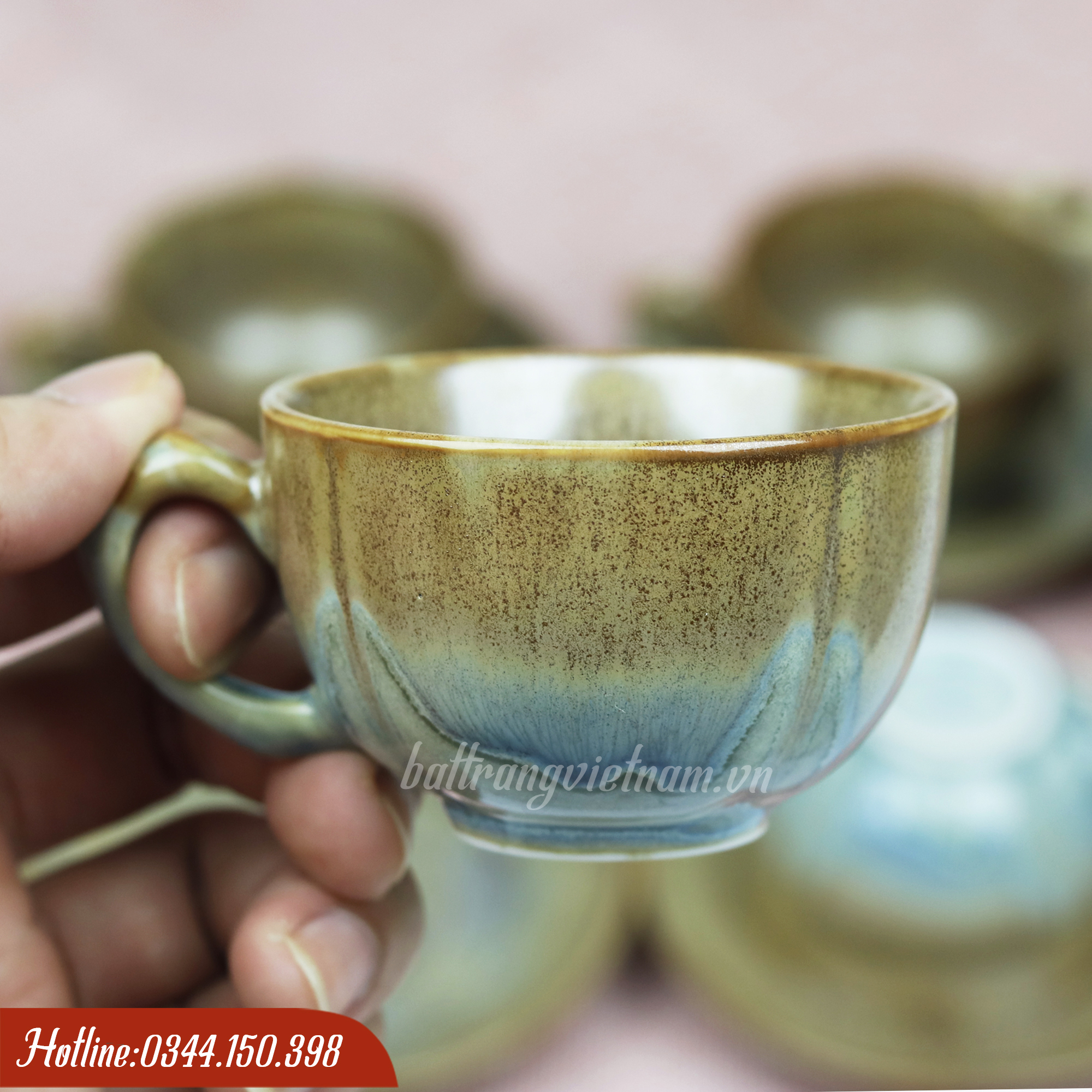 Bộ ấm chén Bát Tràng men hỏa biến mật ong