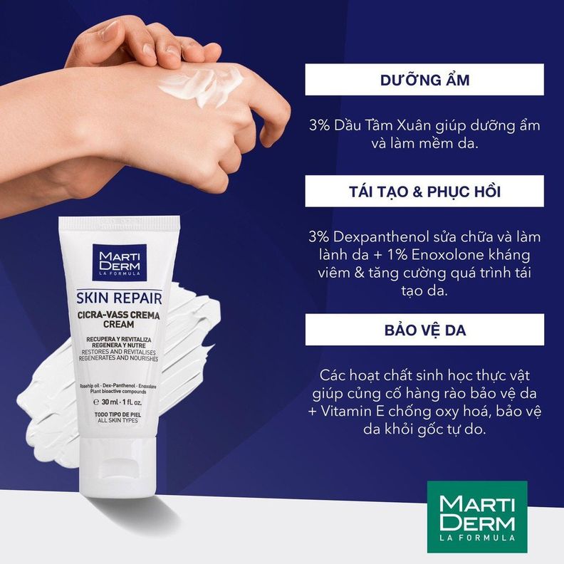 Kem dưỡng tái tạo & phục hồi da nhạy cảm - martiderm skin repair cicra vass cream