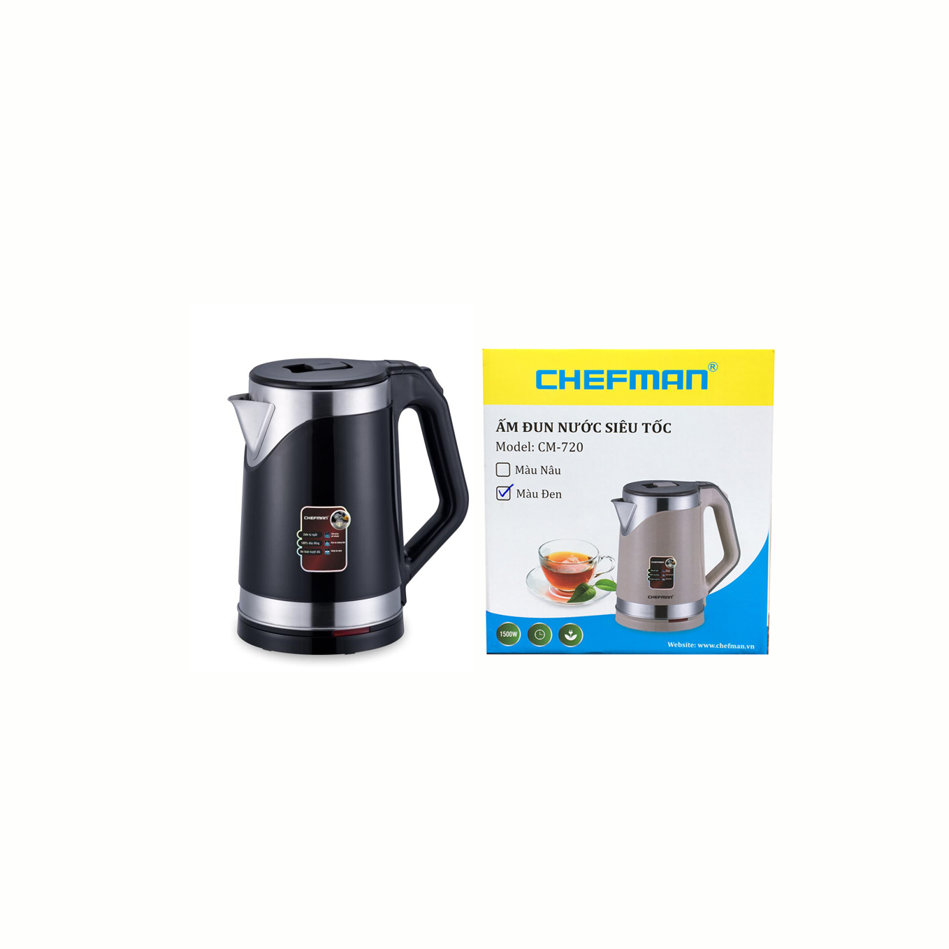 (Công suất 1500W) Ấm siêu tốc Chefman CM - 720 dung tích 2L bảo hành 12 tháng