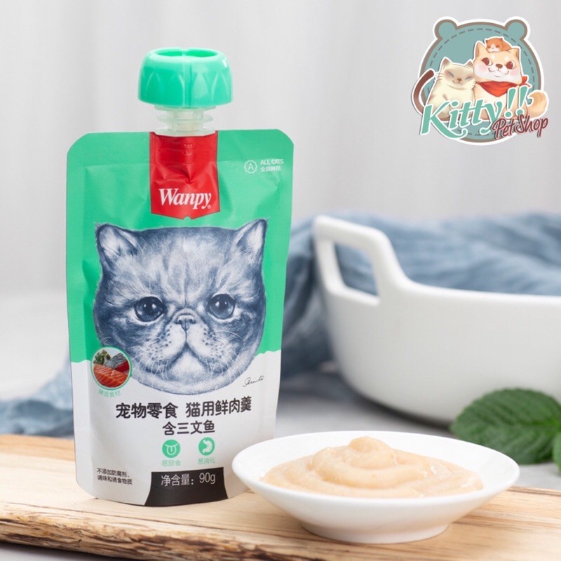 Súp thưởng Wanpy nắp vặn tuýp 90gr, thức ăn dành cho mèo