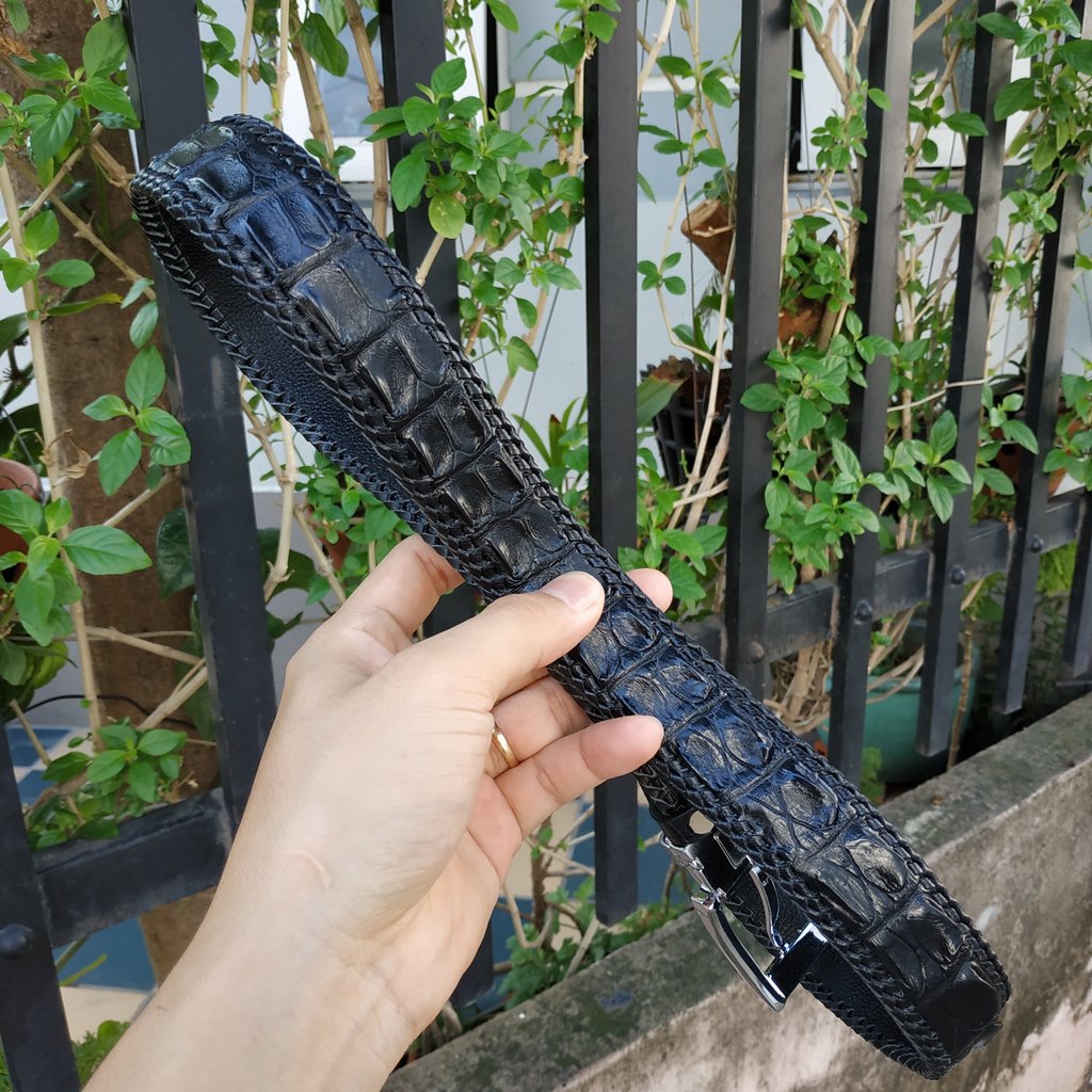 [FREE SHIP] Thắt Lưng Cá Sấu Liền [Phiên Bản Đầu Kim Cổ Điển] Đan Viền Thủ Công Rất Đẹp!