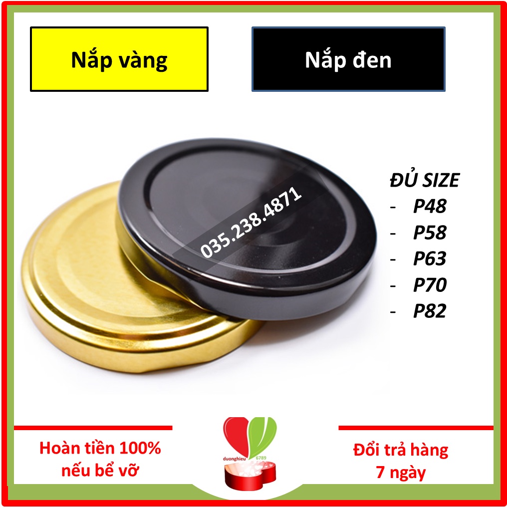 Nắp thiếc 2 màu vàng, đen đủ size lựa chọn