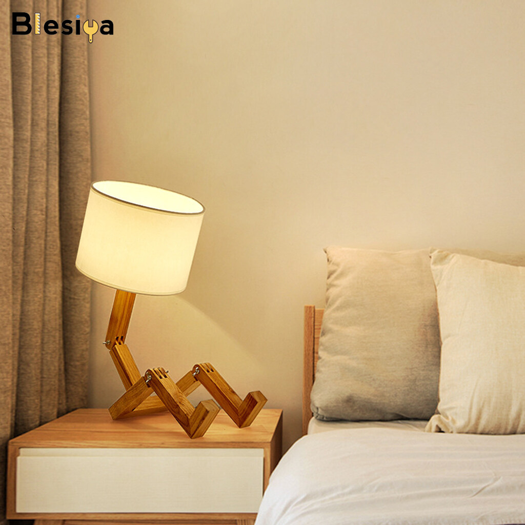 Blesiya Adjustable Table Lamp Modern Desk Bedside Lights Fabric Shade