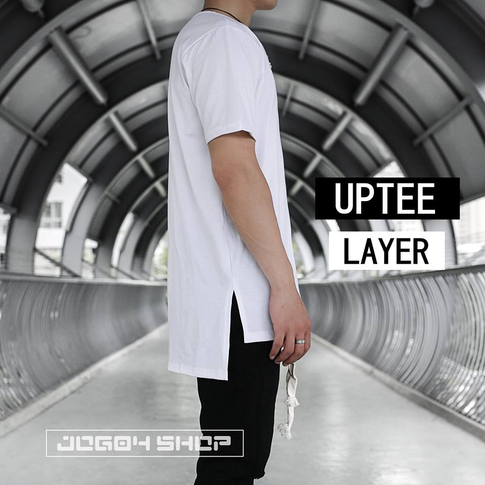 [Hoàn Tiền 15%] Áo Thun Longtee Layer Xẻ Tà Nam Nữ Đen Trắng Unisex