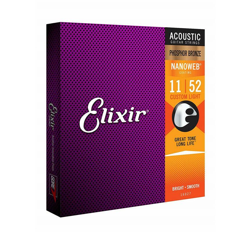 Bộ dây đàn Elixir Acoustic Guitar Strings Phosphor Bronze with NANOWEB Custom Light 11-52 (16027)