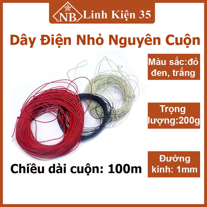 Dây điện nhỏ nguyên cuộn 100 mét lõi nhiều sợi đường kính ngoài 1mm đủ màu