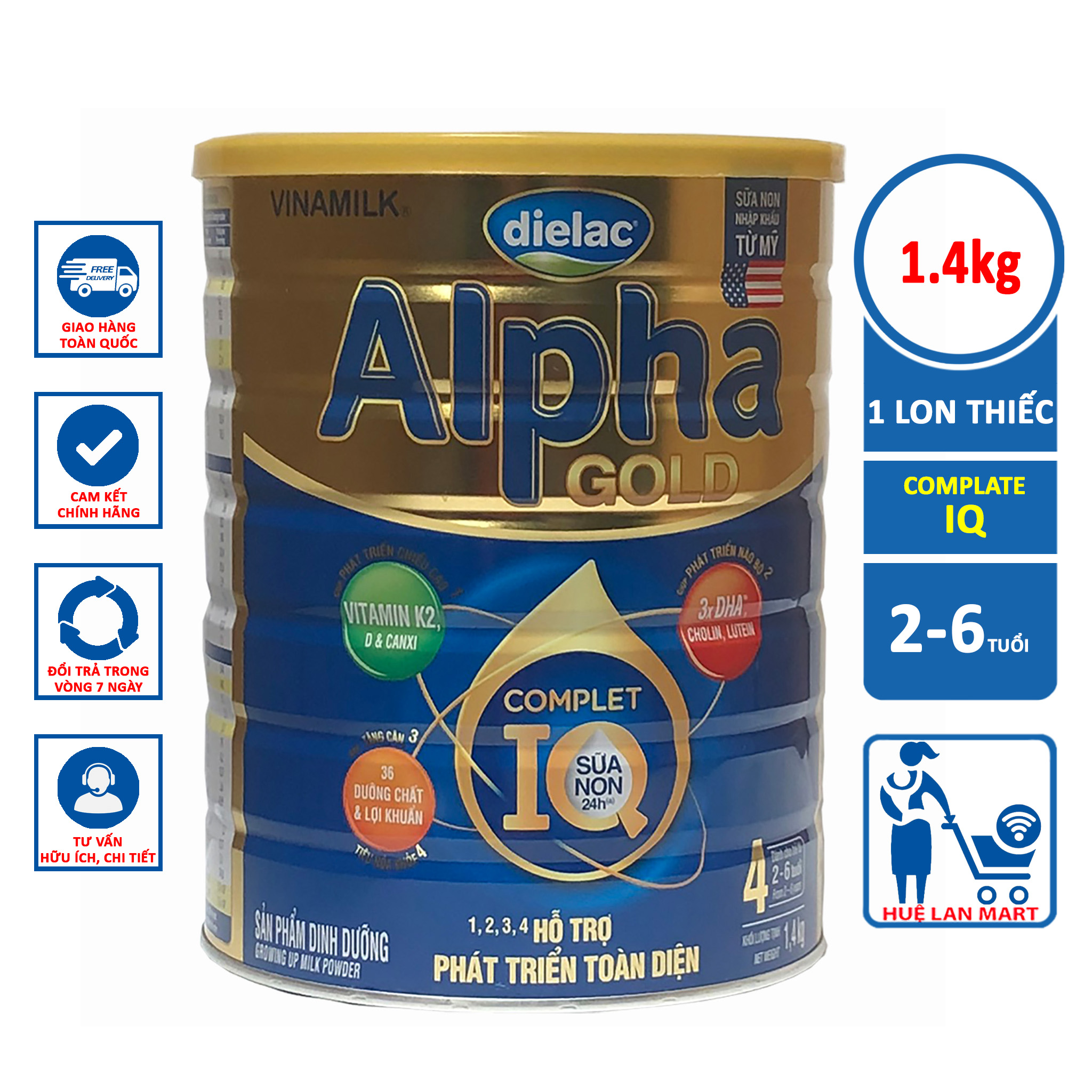 Sữa Bột Vinamilk Dielac Alpha Gold IQ 4 - Hộp 1,5kg Cho trẻ từ 2 6 tuổi