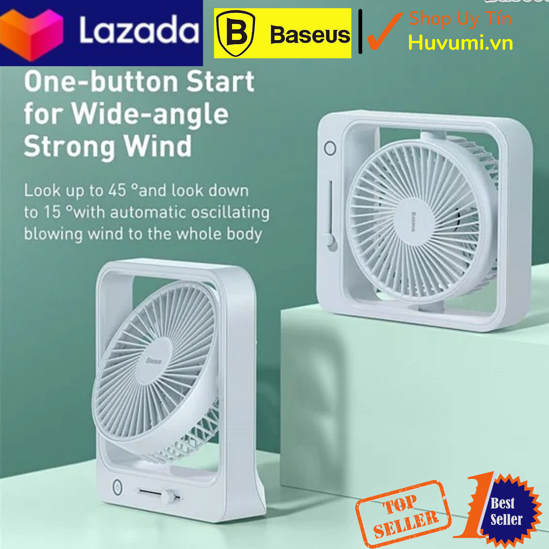Quạt mini Pin sạc Baseus Cube Shaking Fan (Pin sạc 5400mAh, 18h sử dụng , Xoay 60 độ, Điều chỉnh nhiều cấp tốc độ, Cực êm ) LV806-EU-WH