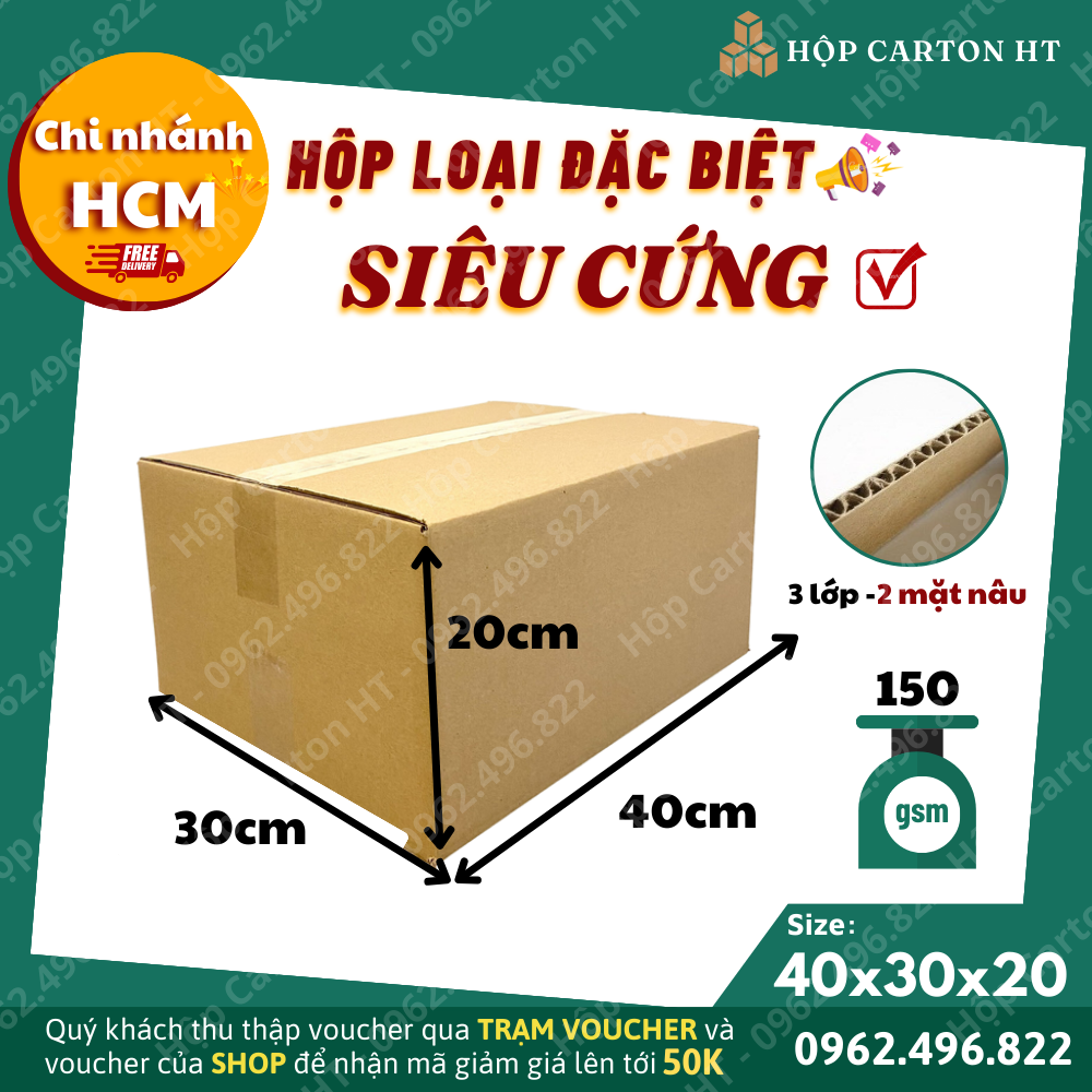 40x30x20 Combo 10 hộp carton đóng hàng, thùng giấy carton gói hàng giá rẻ - Hộp carton HT HCM