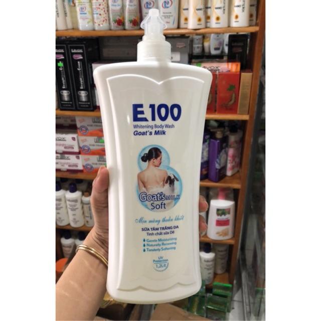 Sữa tắm trắng da E100 Tinh chất sữa dê chai 1,2lít trắng