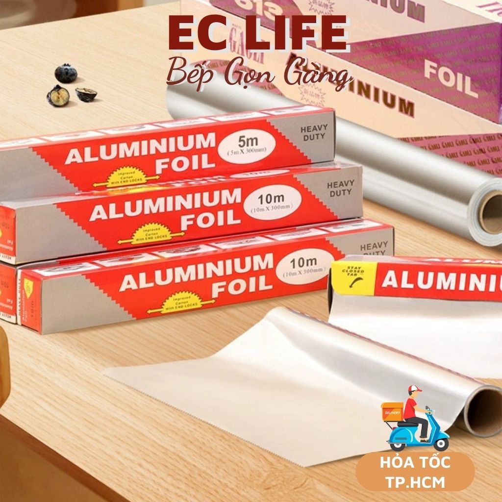 Cuộn giấy bạc nhà bếp 5m nướng bánh nướng thực phẩm, giấy nhôm nướng thịt, giấy bạc bọc thực phẩm EC Life 0841