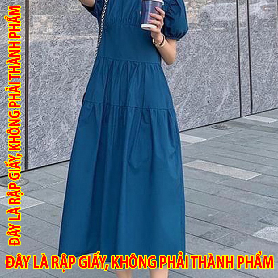 Rập giấy 30021 - đầm maxi 4 tầng tay phồng