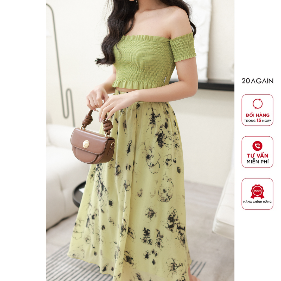 Chân váy hoa xòe 20AGAIN, xếp ly thanh lịch basic JDW2018