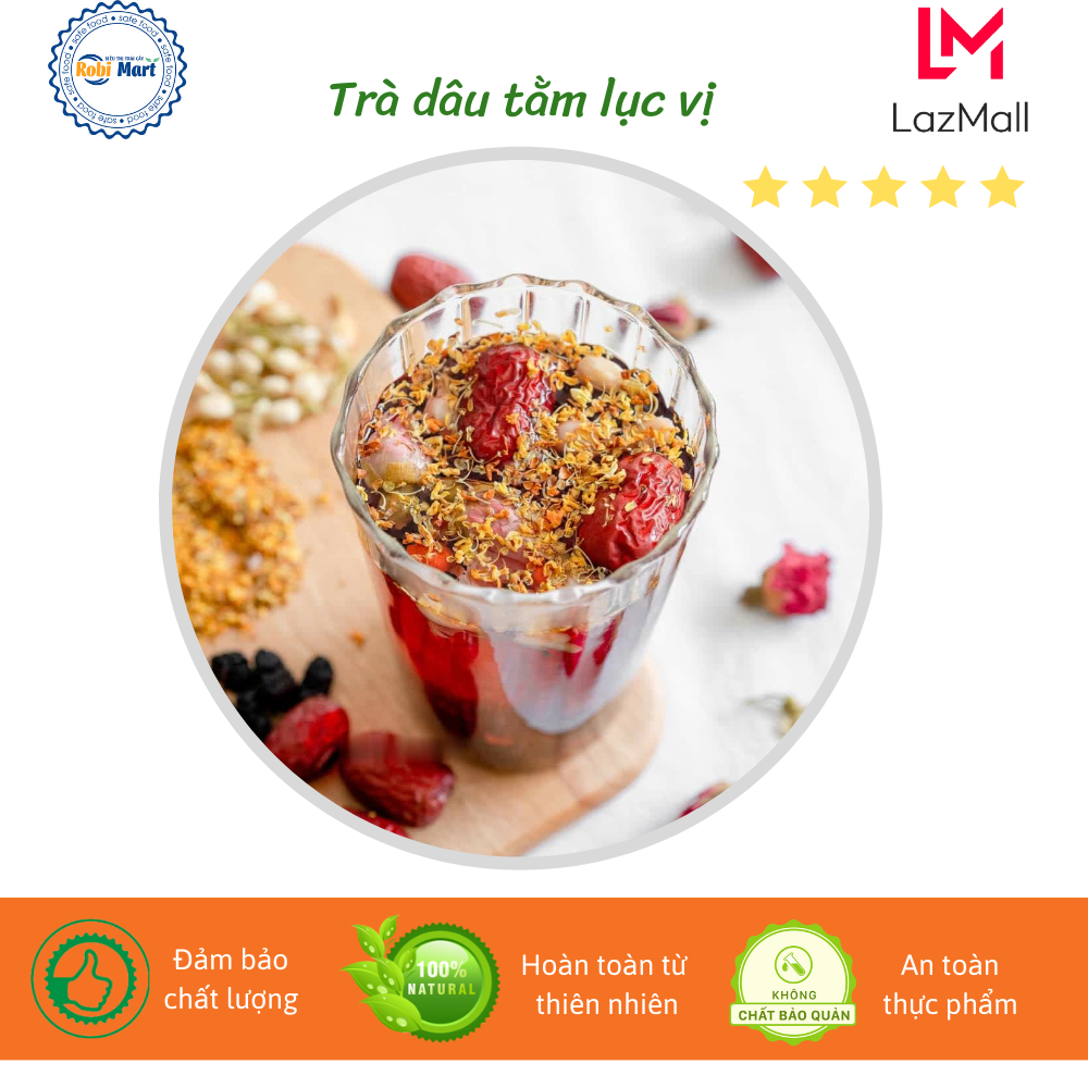 [5 gói dùng thử] trà dâu tằm lục vị thanh nhiệt robimart (dâu tằm, quế hoa, nụ lài, táo đỏ, nụ hồng, kì tử)
