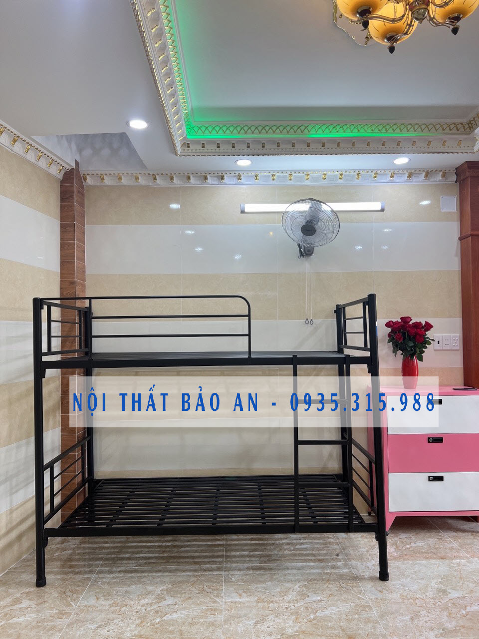 Giường sắt 2 tầng 1m2 x 2m x 1m7 cao cấp, giao hàng lắp đặt tại nhà