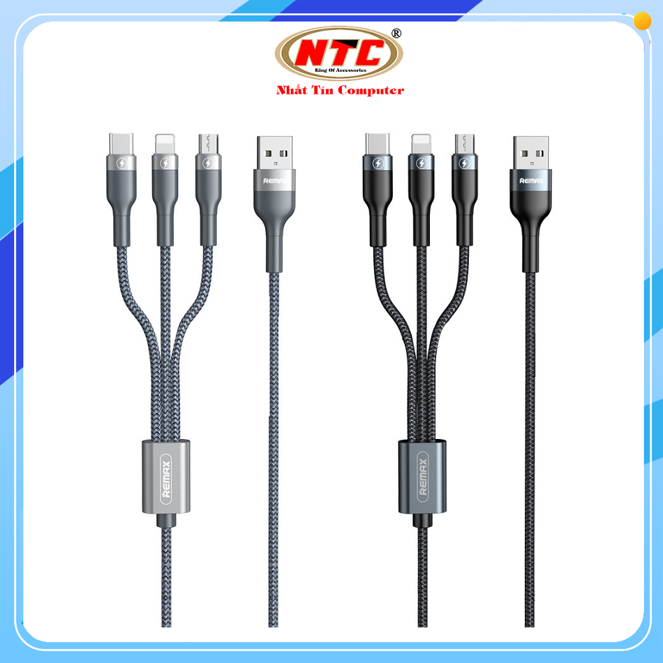 Cáp sạc đa năng 3in1 remax rc-070th max 2a, dài 1m, bọc dù - nhất tín computer