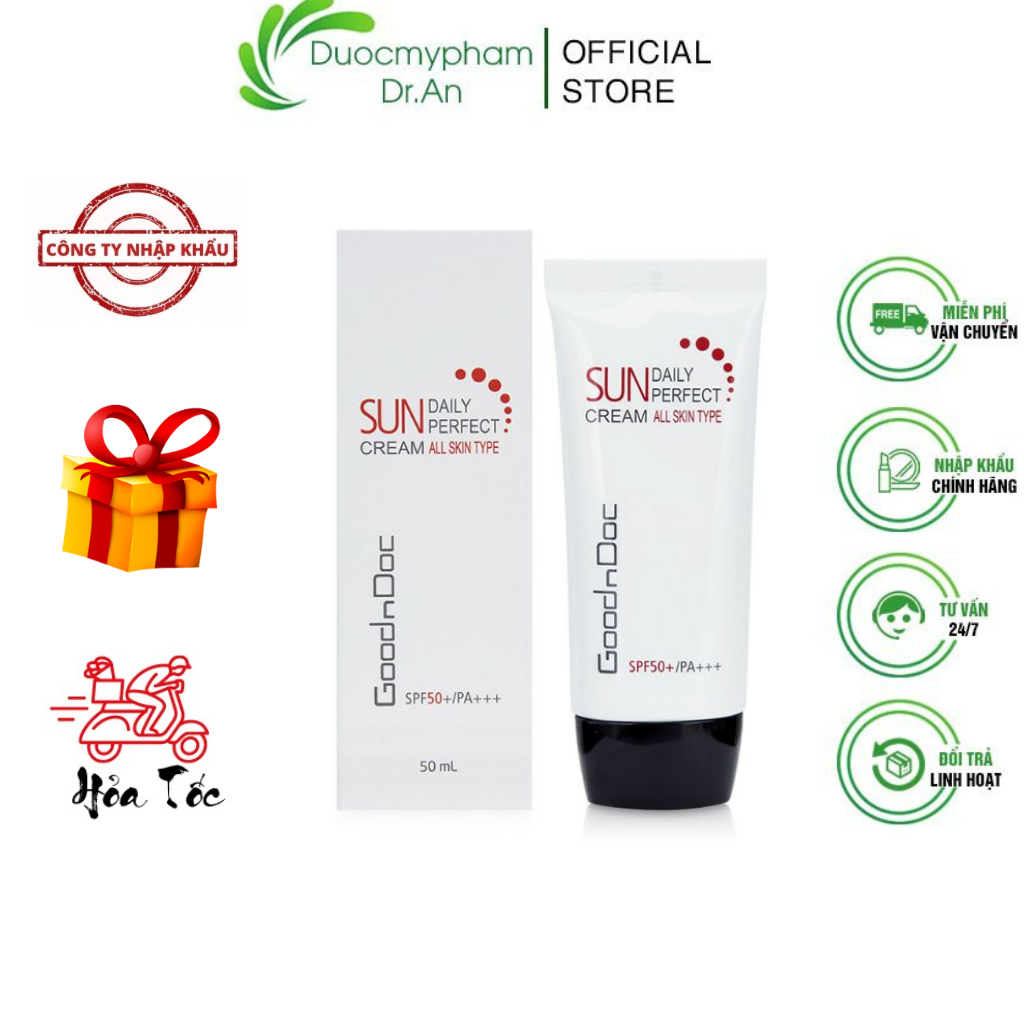 Imports-sunscreen nourishing brighten skin prevent aging 3 in 1 goodndoc daily perfect suncream SPF 50 +/PA +++ 50ml-duocmyphamdran