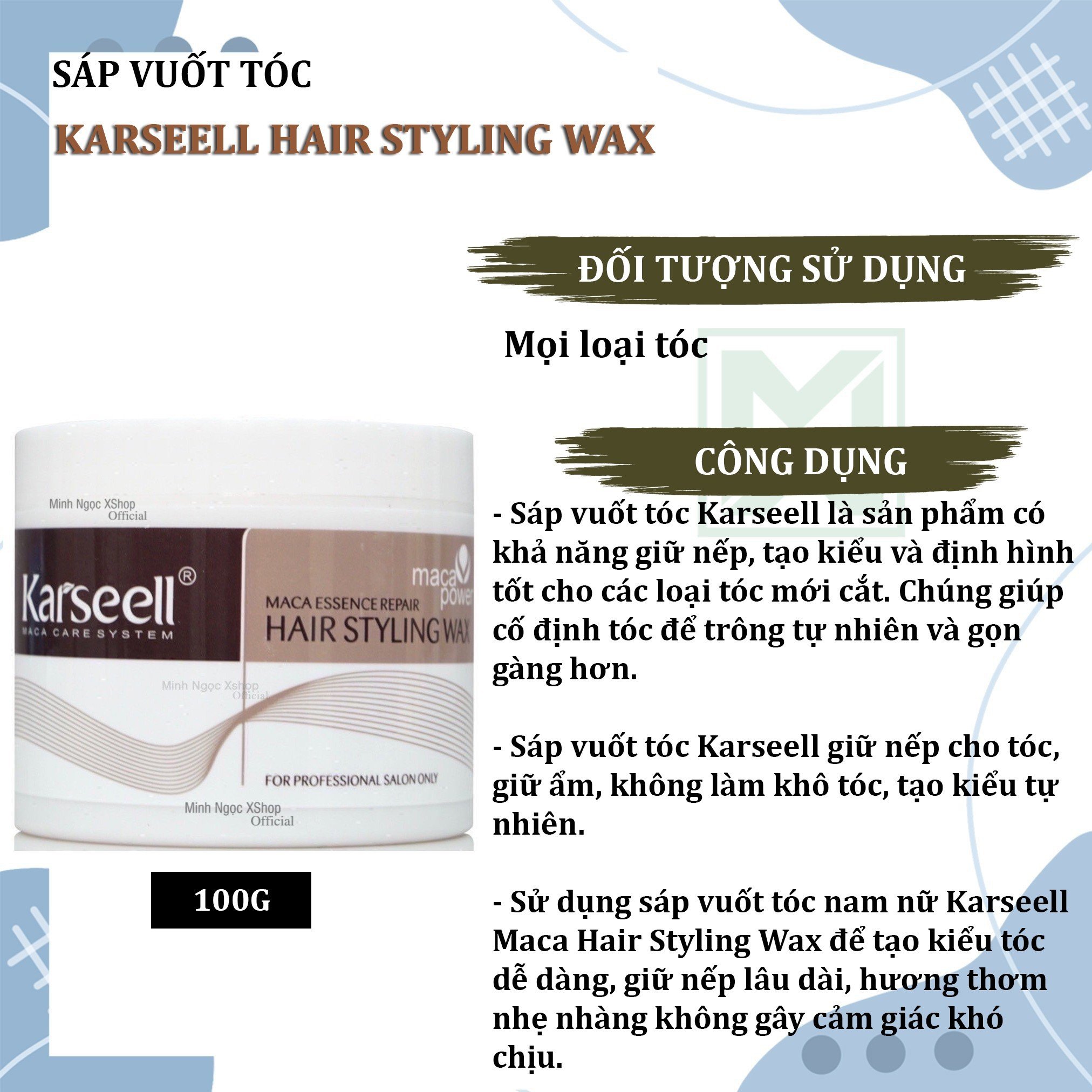 Sáp vuốt tóc Karseell Maca Hair Styling Wax 100G