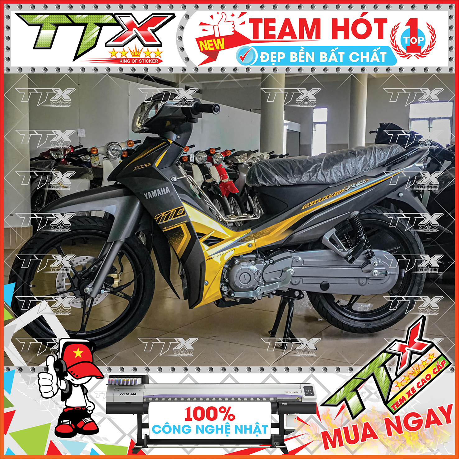Tem xe sirius đen vàng rc 2022 - tem rời sirius rc 110 vàng đen siêu đẹp - mẫu tem sirius đen vàng