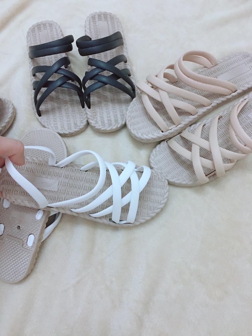 Sandal Nữ Đế Vân Cói Đi 2 Kiểu Quai Đan Chéo Chất Cao Su