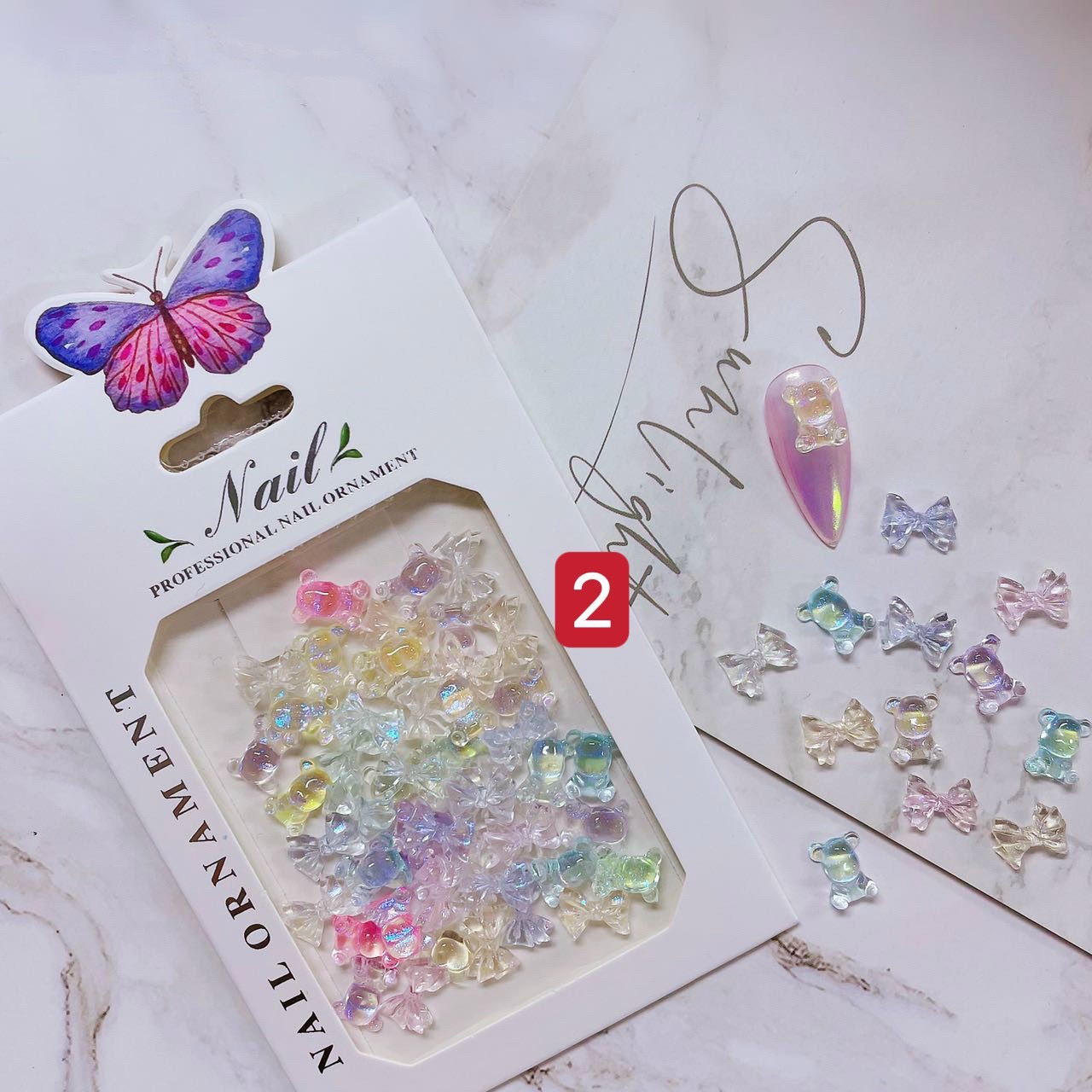 Phụ kiện charm nơ gấu gắn móng tay nail