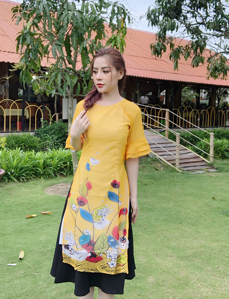 [4.4 Hoàn tiền 15%]Áo dài vol in tay cách điệu ( KHÔNG KÈM CHÂN VÁY)- MS2037AD