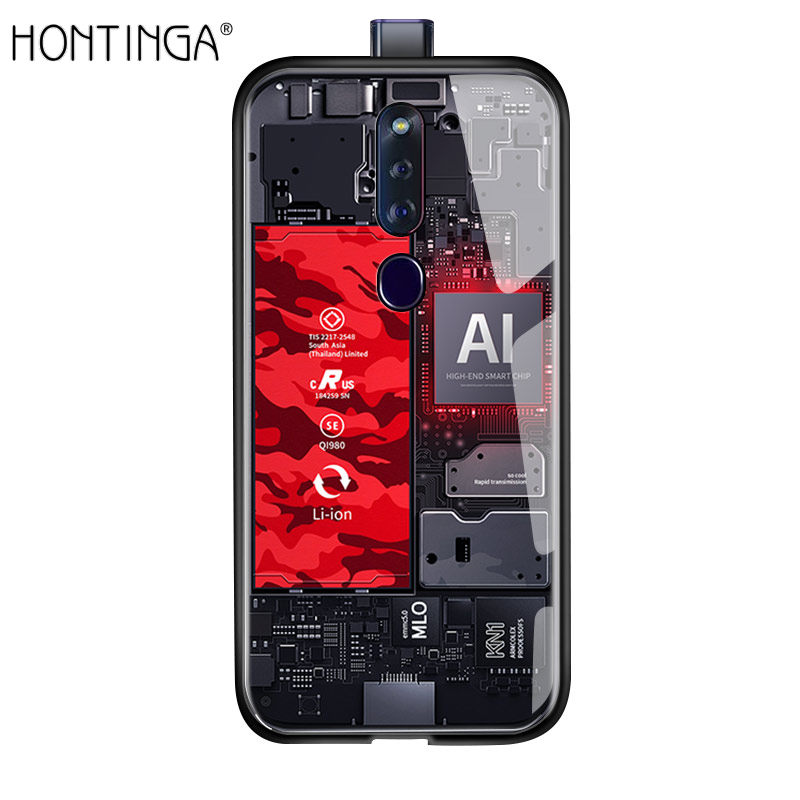 Hontinga For OPPO F11 Pro Case, Circuit Board Explorer Theme Version Tempered Glass Phone Case Back Cover Casing Shell