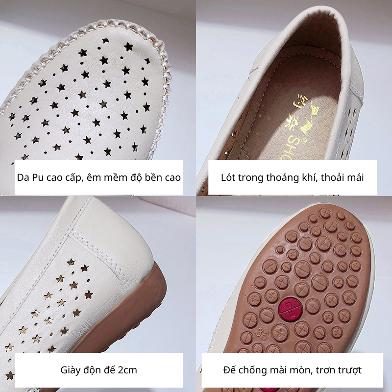 Giày lười nữ, Giày mọi nữ, giày búp bê nữ thoáng khí êm chân họa tiết ngôi sao siêu xinh