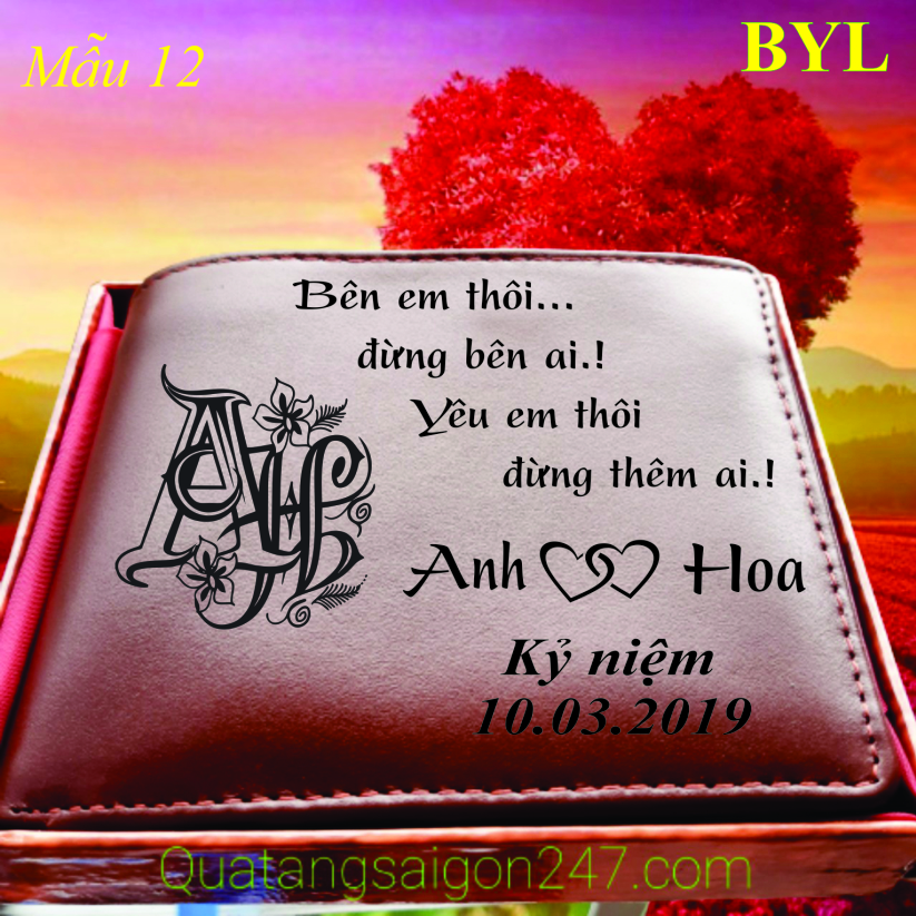 Ví nam/Ví da nam BYL/Ví handmade 100% da thật có in hình/Ví Nam Da Bò Khắc Hình/Ví khắc tên