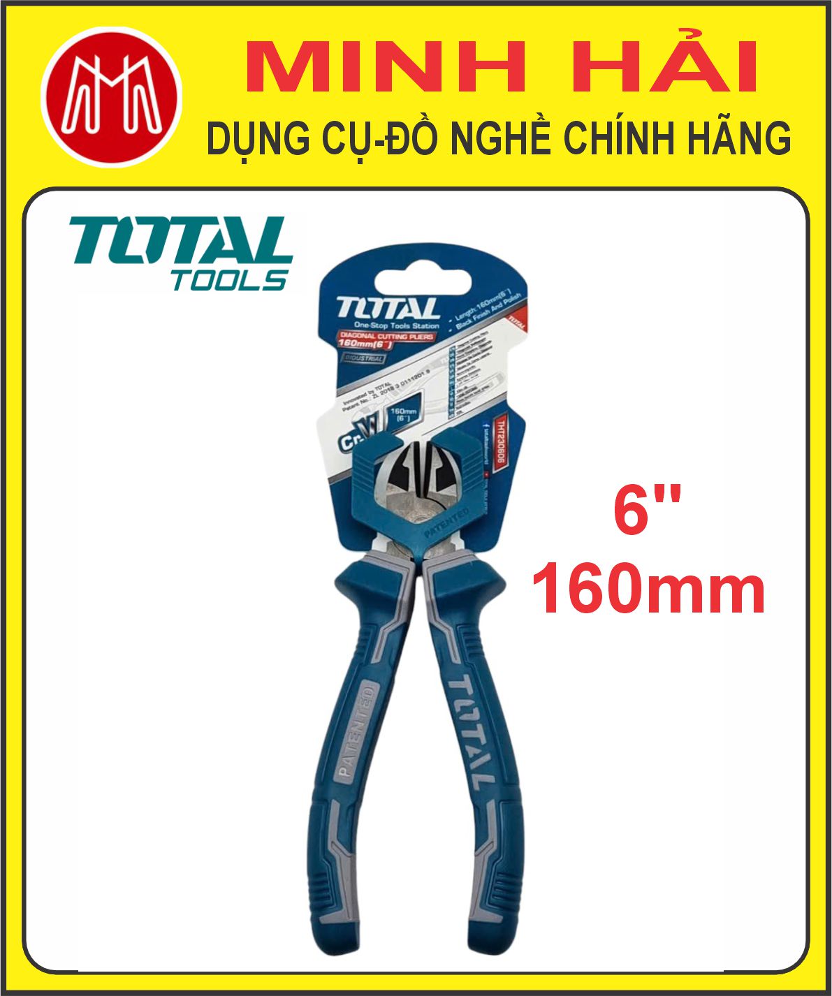 TOTAL – Kìm cắt công nghiệp cao cấp cỡ 160mm (6”). Model: THT230606. Chất liệu: Thép Cr-V