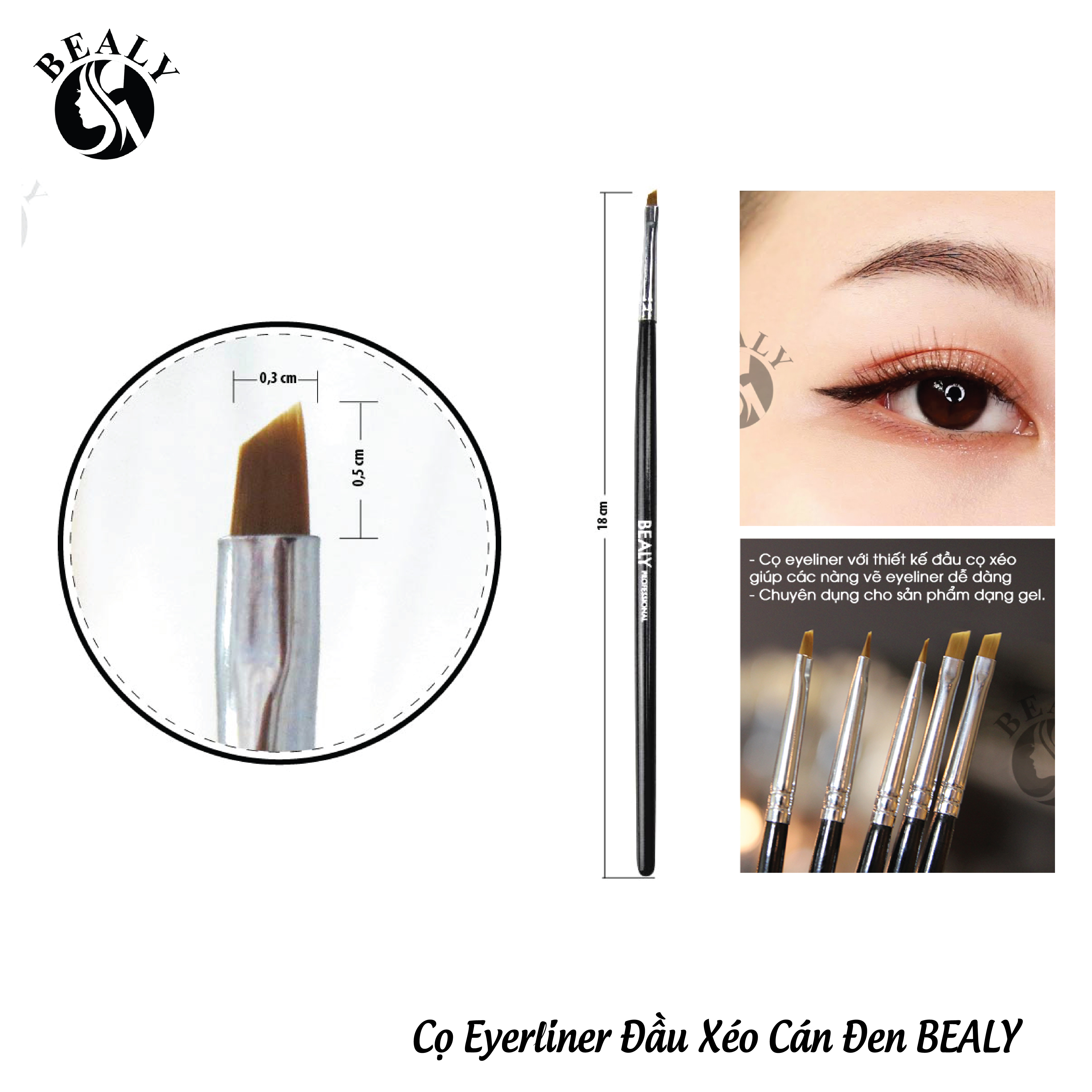 CỌ  EYELINER ĐẦU BẰNG/ XÉO CÁN ĐEN BEALY