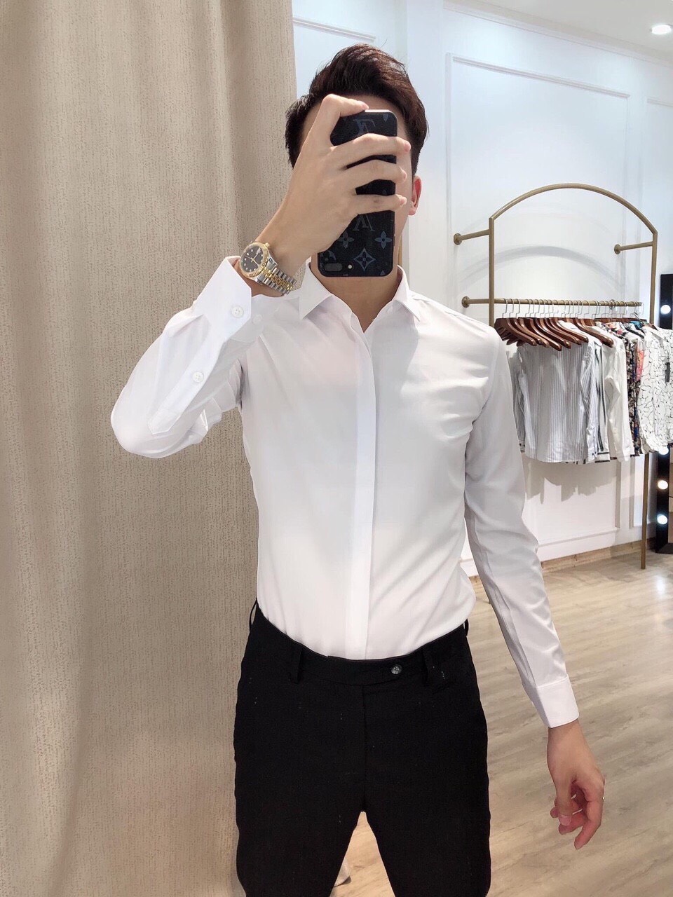 Áo sơ mi nam Dấu Cúc dài tay Hàn Quốc