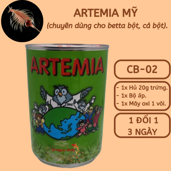 Combo 2: 20g Trứng Artemia Mỹ + Bộ Ấp + Máy Oxi 1 Vòi - Thức ăn cá betta bột, cá bột Hingaostore.
