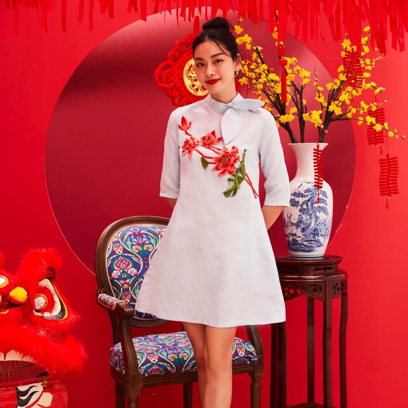Oceana London - Váy gấm xanh ngọc