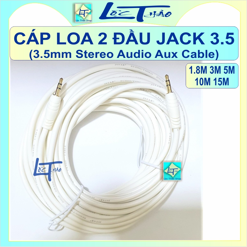 Cáp loa 2 đầu jack 3.5 dài 1.5M 3M 5M 10M 15M cao cấp (cáp 2 đầu 3.5, dây 2 đầu Jack 3.5)