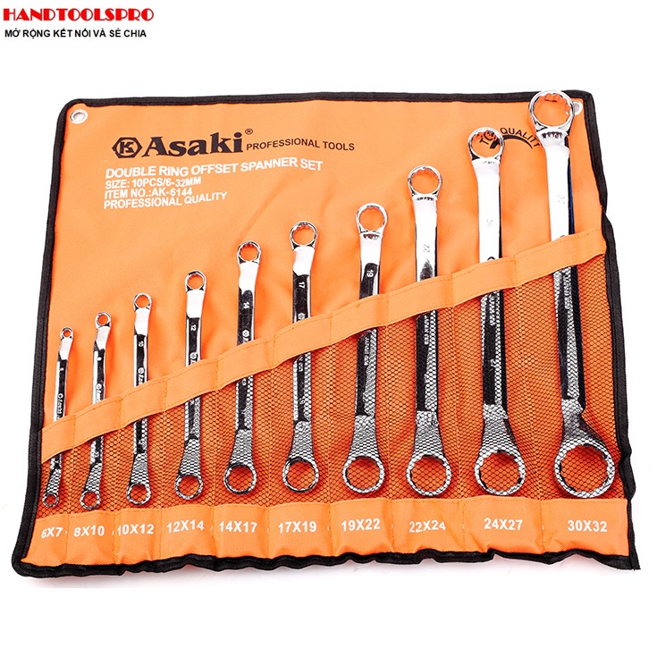 6-32mm bộ cờ lê 2 đầu vòng xi bóng asaki ak-6144