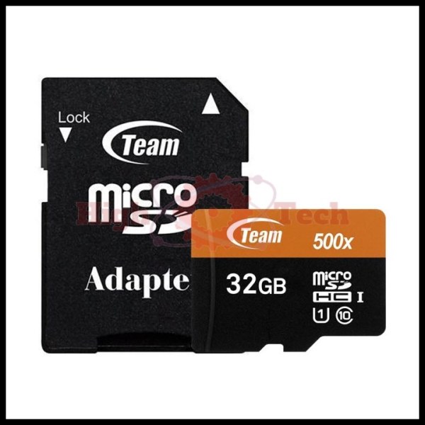 Thẻ nhớ microSDHC Team 32GB 500x upto 80MB-s class 10 U1 kèm Adapter (Cam)+đầu đọc thẻ