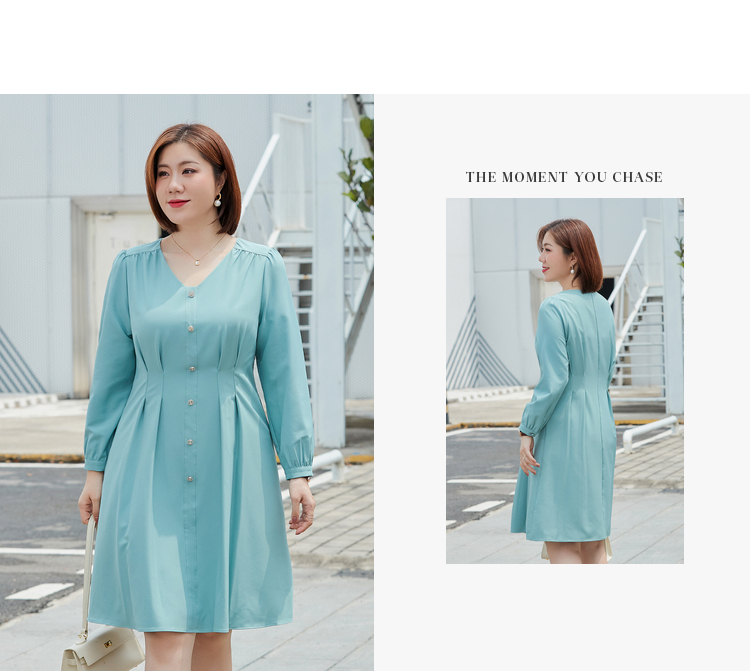 Đầm tay dài cổ V nhấn eo bigsize - BS222q