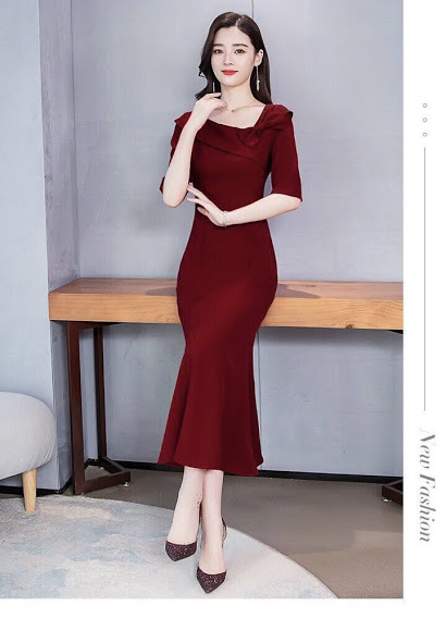 ĐẦM ĐUÔI CÁ ĐÍNH NƠ VAI TAY NGẮN